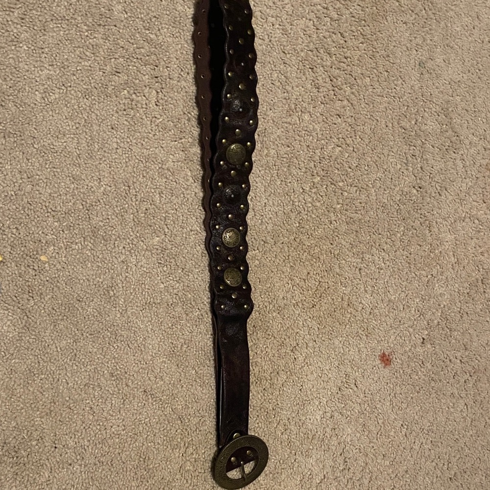 Brown Leather Belt with Brass Accents